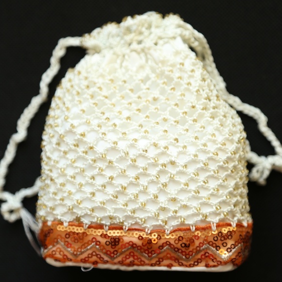 3 NWT LINED CROCHET SEQUIN HANDMADE POTLI  BAGS - Picture 3 of 6